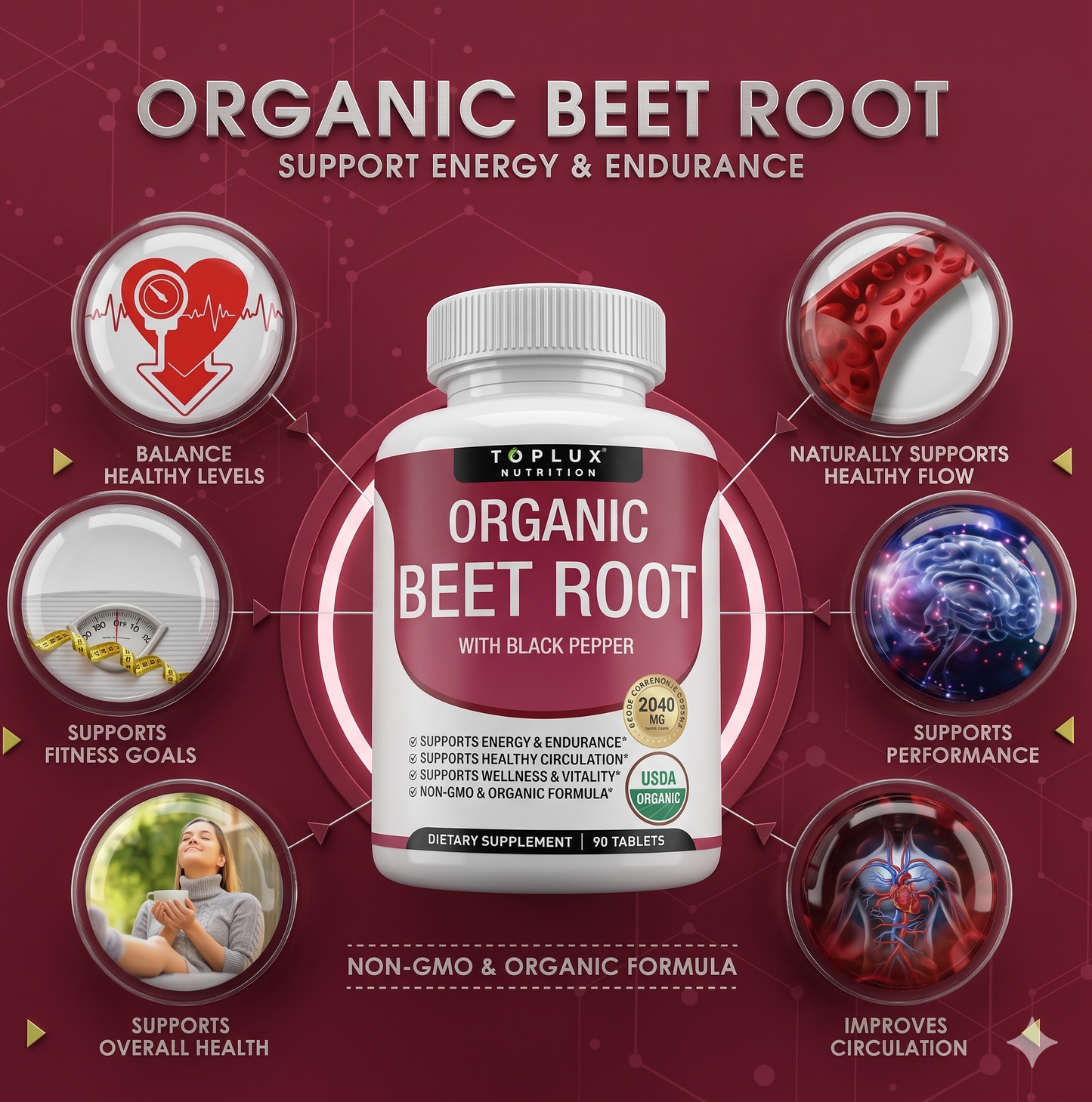 Beet Root Orgánico – Energía, Circulación & Rendimiento (60 cápsulas)