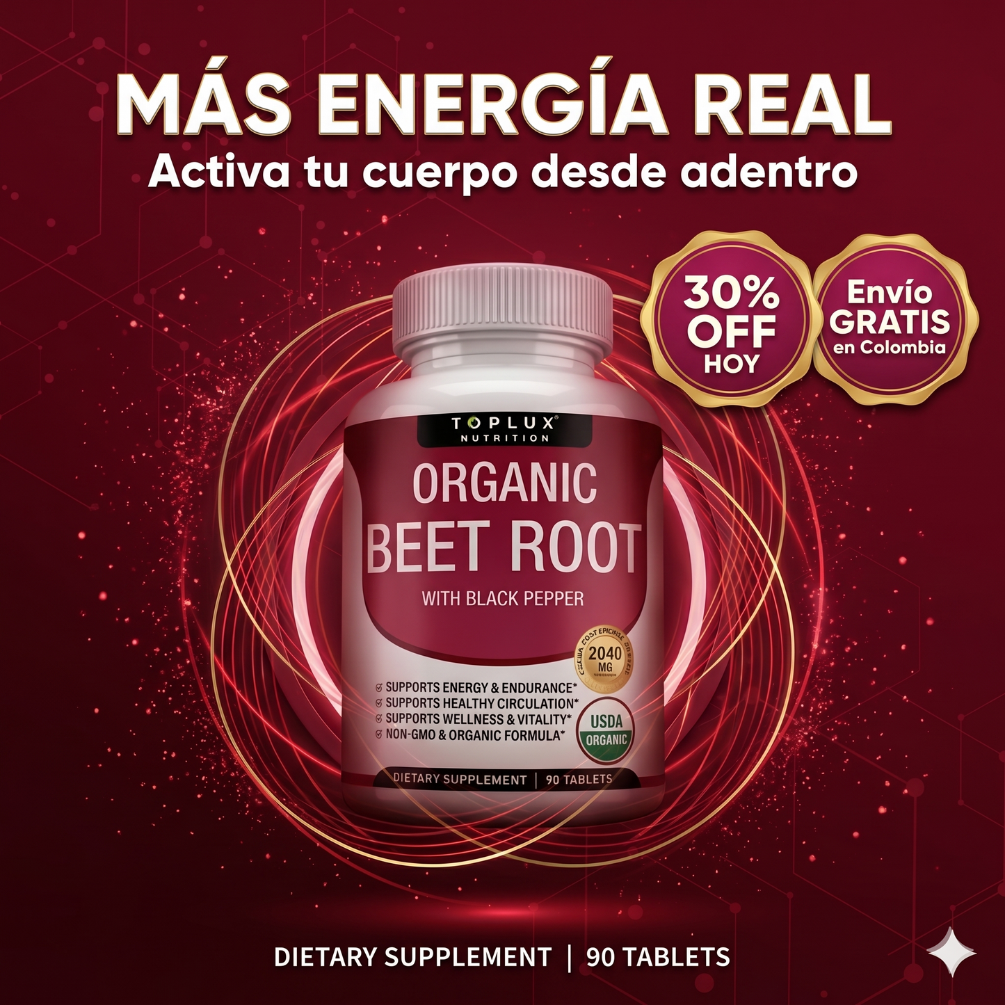 Beet Root Orgánico – Energía, Circulación & Rendimiento (60 cápsulas)