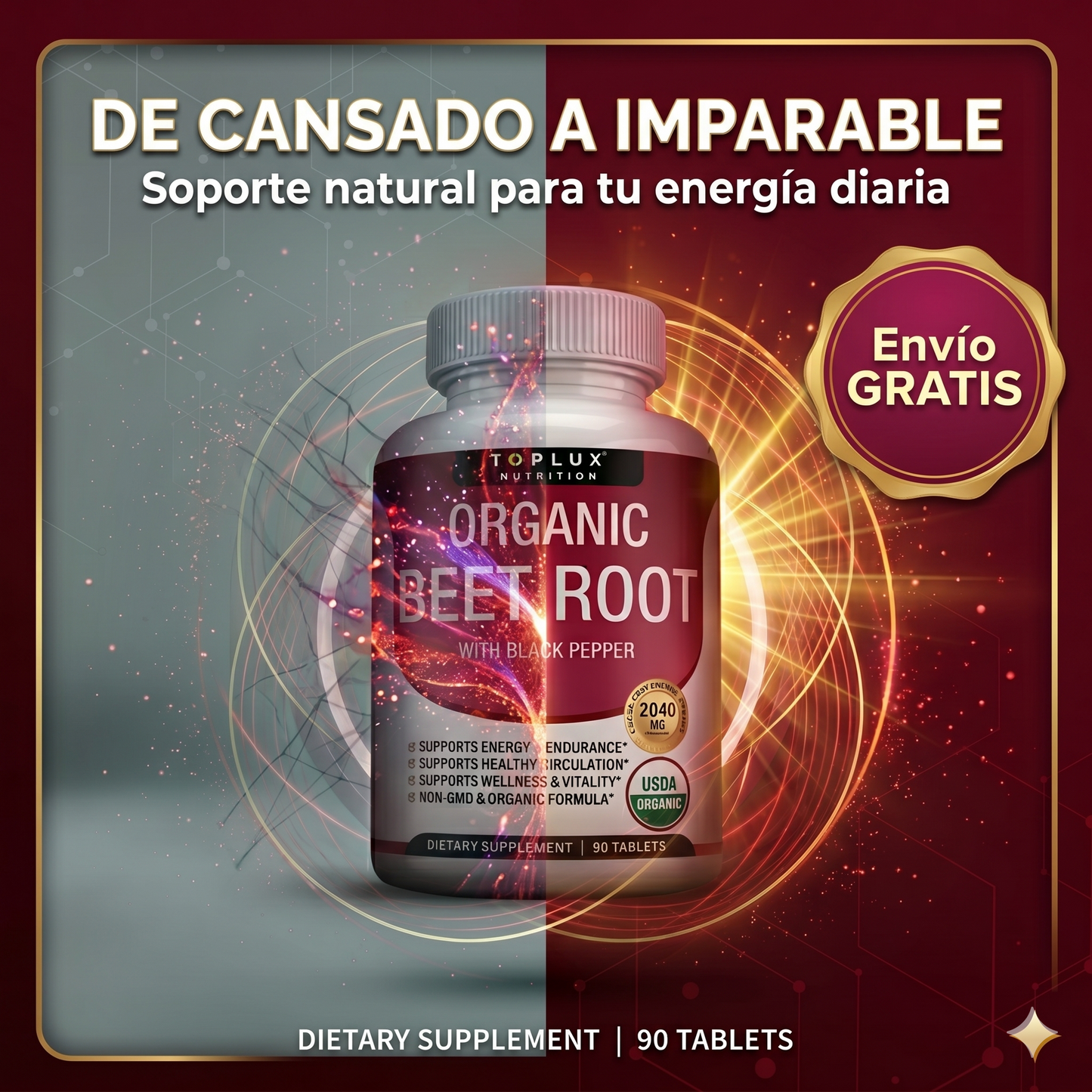 Beet Root Orgánico – Energía, Circulación & Rendimiento (60 cápsulas)