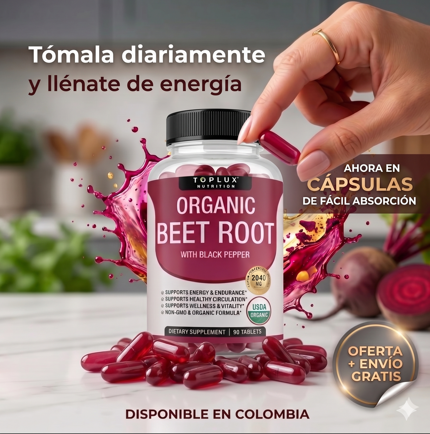 Beet Root Orgánico – Energía, Circulación & Rendimiento (60 cápsulas)